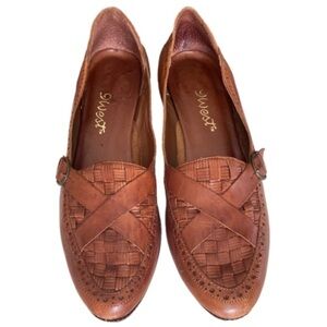 9WEST Vintage A-Marta Leather Basket Weave Loafers Honey Brown Women’s Size 8
